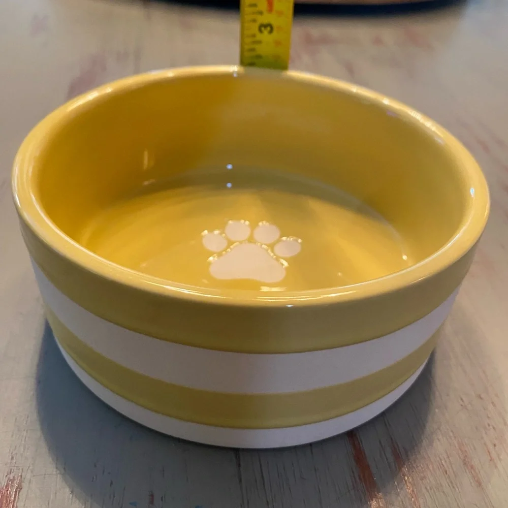 Fido’s Diner brsnd new 6” pet bowl - citrine striped adorable paw print
